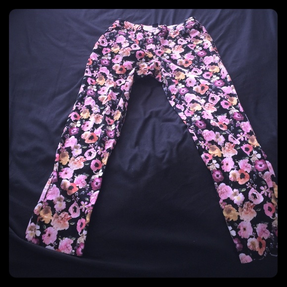 Black Floral Cigarette Trousers