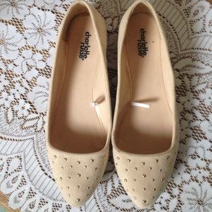 Nude suede rhinestone pointy toe flats