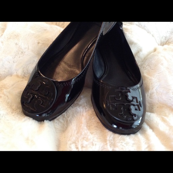 Tory Burch "Reva" Black Patent Flats, size 9