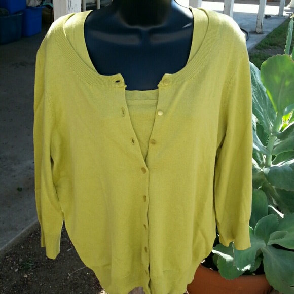 Green lemon Cardigan sweater and top combination