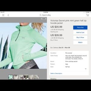 On ebay Victoria's Secret mint half zip hoodie