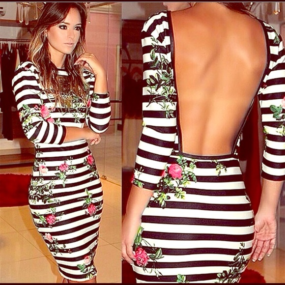 Black & White Stripe Floral Dress