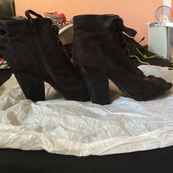 Black zip up peep toe heels