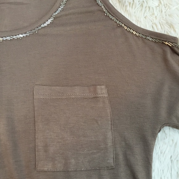 Mocha Embellished  Cold Shoulder Long Sleeve - Picture 4 of 4