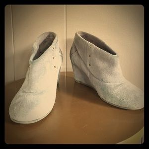 Pink Studio Grey Suede Wedge Booties