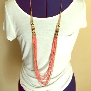 Long pink and gold necklace