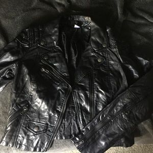 Black leather cropped jacket