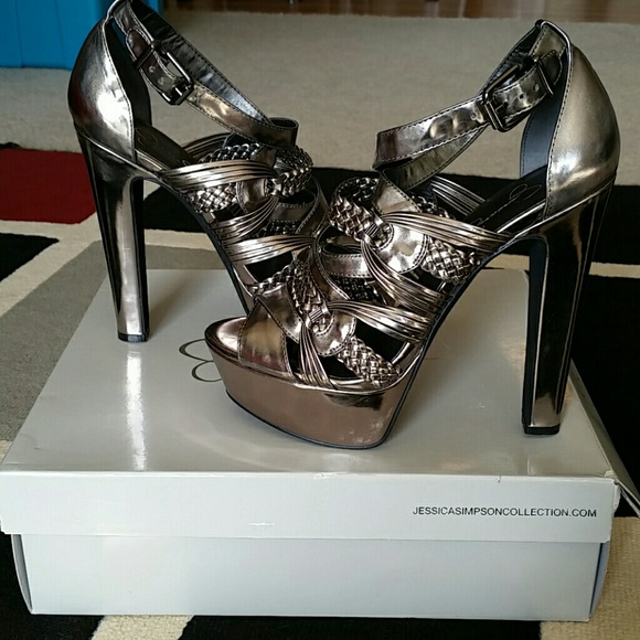 Silver strappy platform high heels