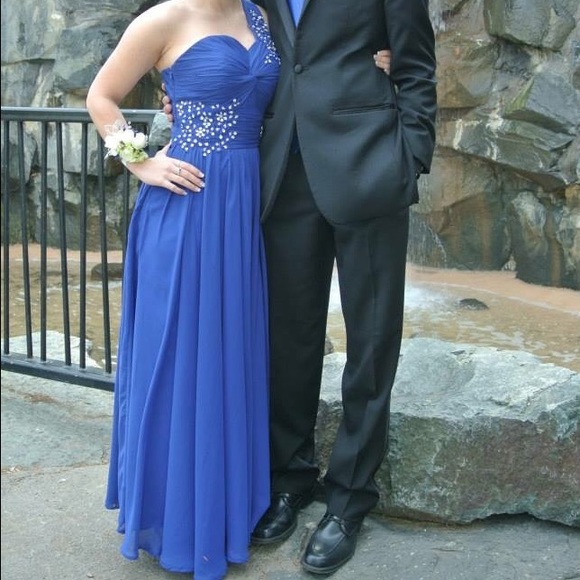 Long royal blue chiffon prom dress