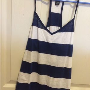 blue and white striped tank top
