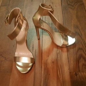 Gold ankle strap heels