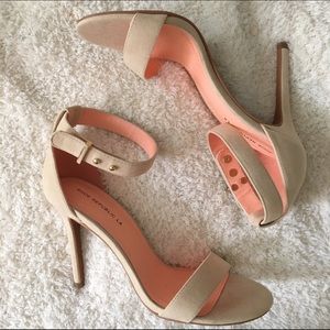 Nude Suede Ankle Strap Heels