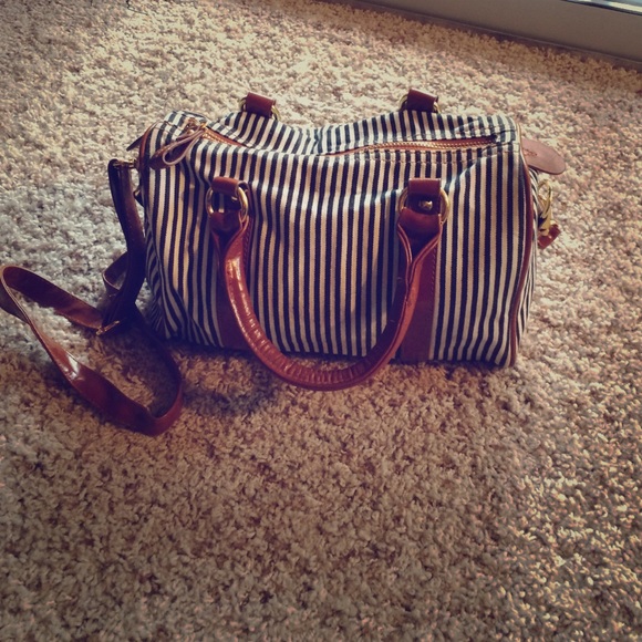 Navy and white striped purse