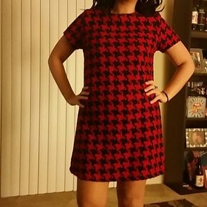 Red and black hounds tooth dress