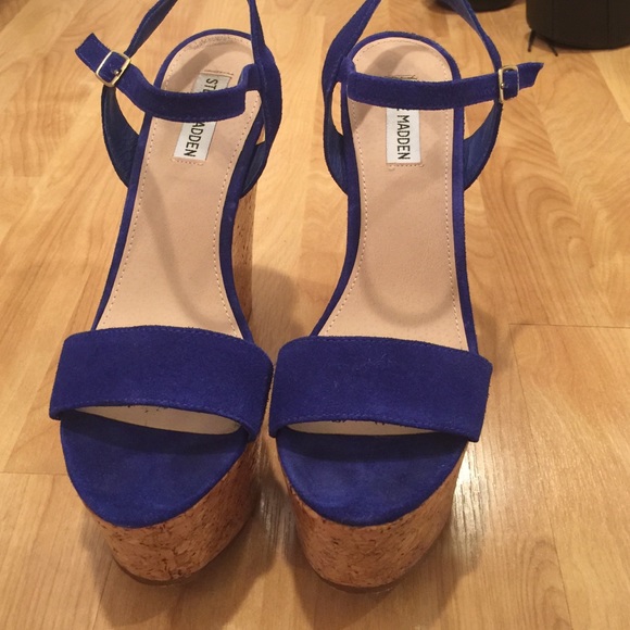 Steve Madden cork wedge with blue suede
