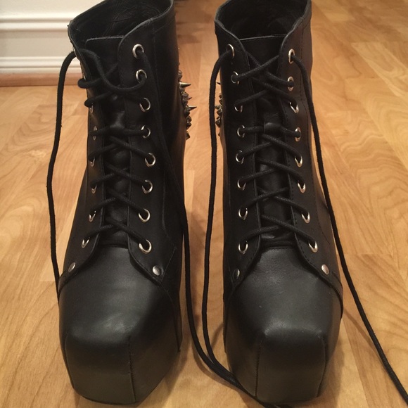 Jeffrey Campbell black leather with silver spikes