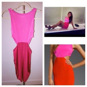 Pink and red cut out dress