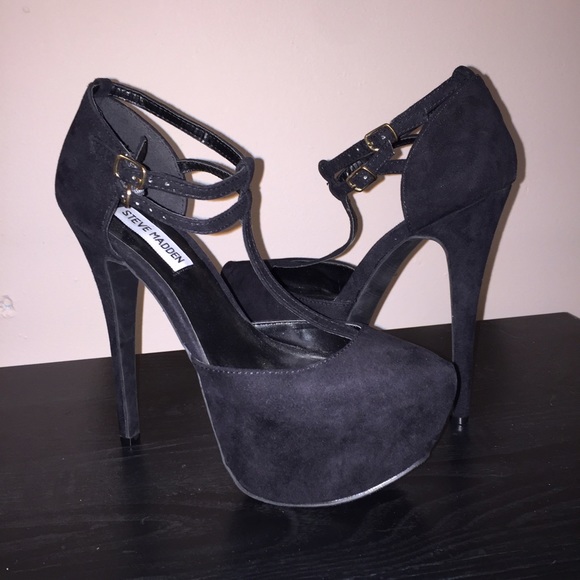 Steve Madden Shoes - Black Double Ankle Strap Suede Heels