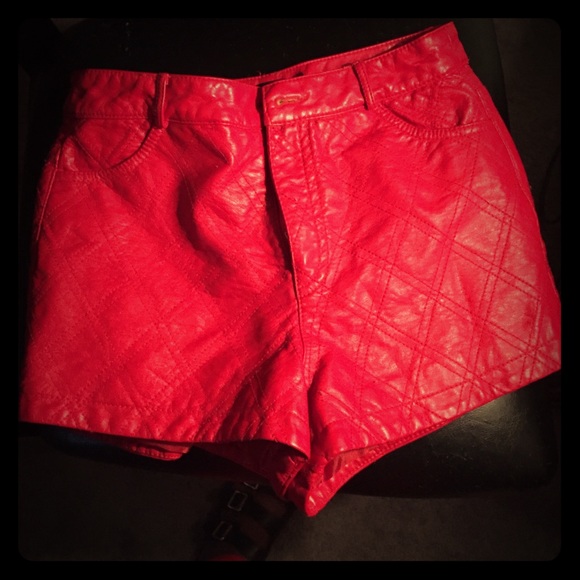 Red faux leather shorts