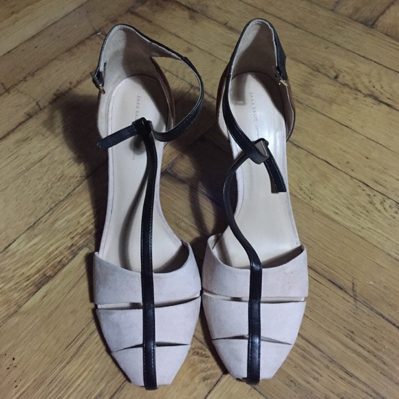 Multi colored leather and suede T-strap sandal