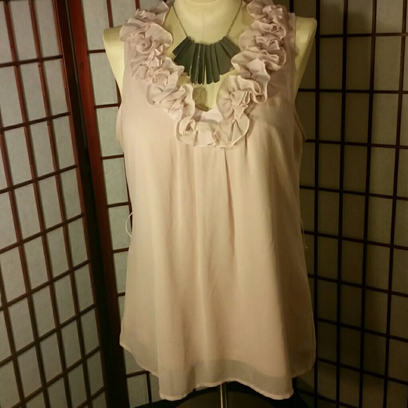 Pale pink ruffle collar top