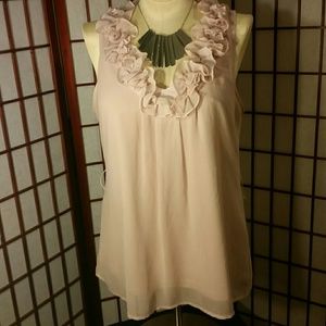 Pale pink ruffle collar top