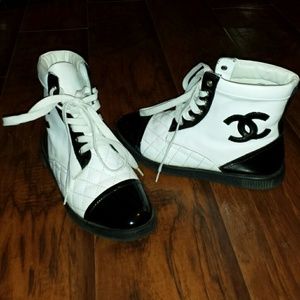 Black and white boots