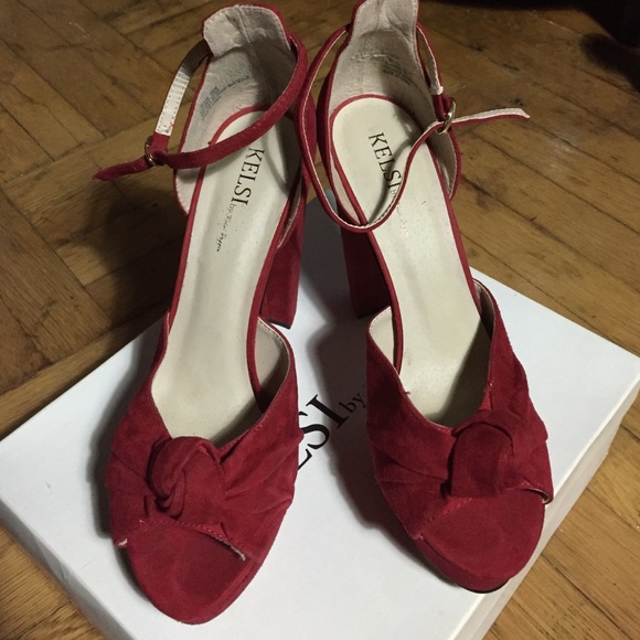 Red Chunky heeled platform sandal