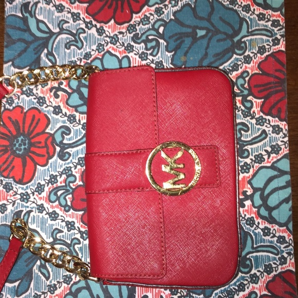Red / gold michael kors cross body