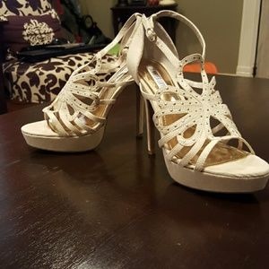 Off White Studded Strappy Heels