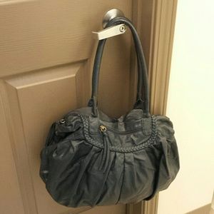 Blue faux-leather hobo bag