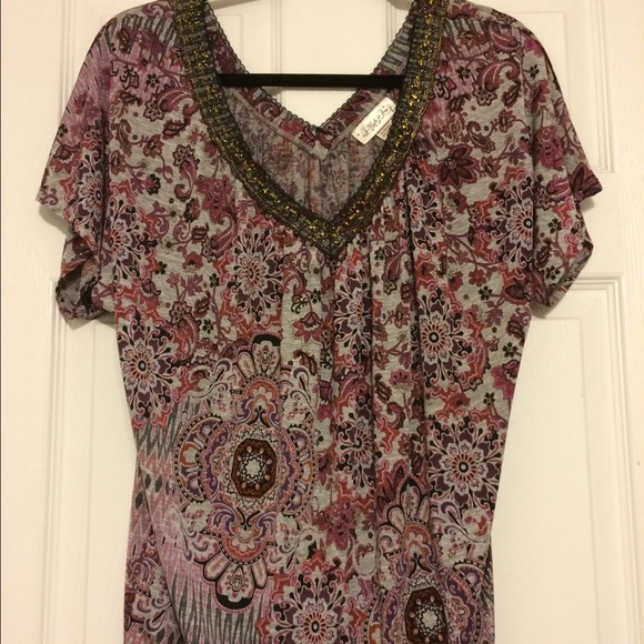 Flowy V-neck Top with Gold Detail