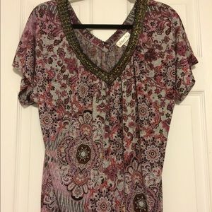 Flowy V-neck Top with Gold Detail