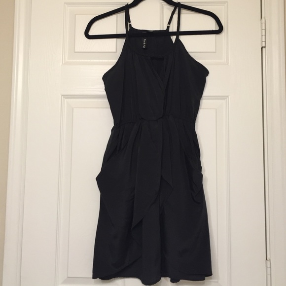 Black dress with draping & pockets