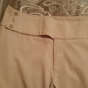 Wide leg. Tab waist. Flare khaki pants.