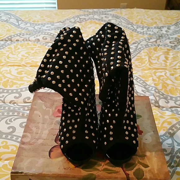 Black studded peep toe boots