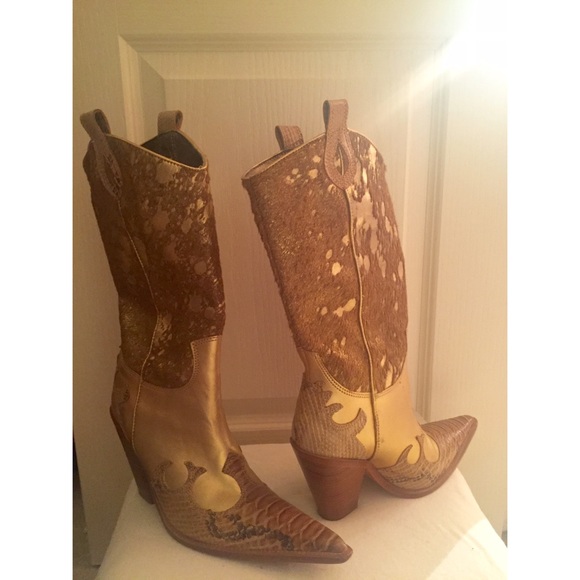 PARA RAIO gold cowboy boots leather/calf hair - 8