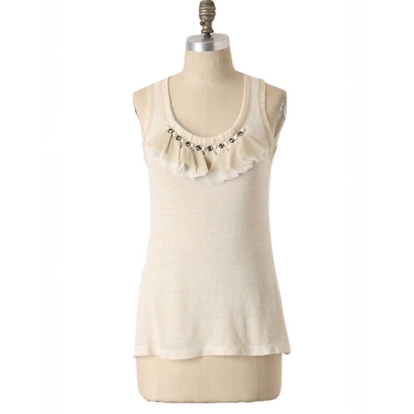Anthropologie Cream Embellished Tank - Picture 3 of 4
