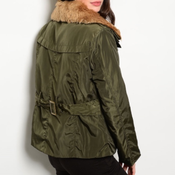 Olive faux fur collar jacket - Picture 3 of 3