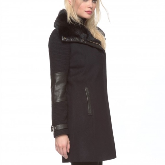 Andrew Marc Leather&Rabbit Fur Collar Coat Size 8 - Picture 2 of 4