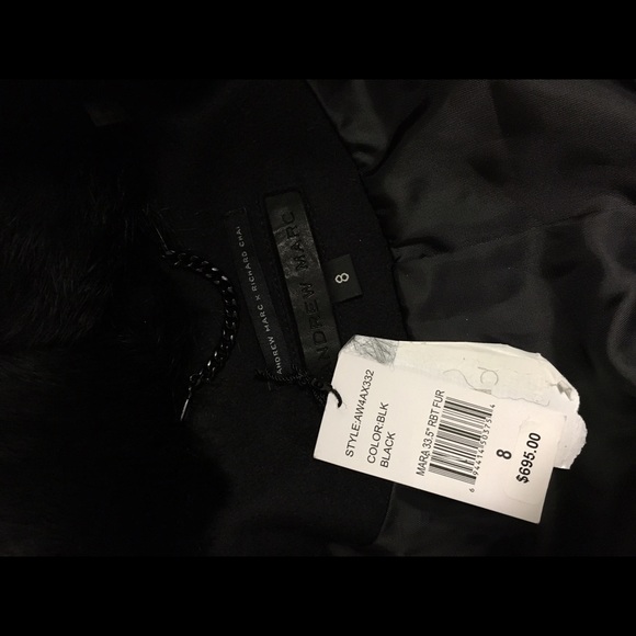 Andrew Marc Leather&Rabbit Fur Collar Coat Size 8 - Picture 3 of 4