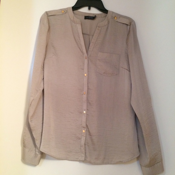 Tan button down with gold buttons