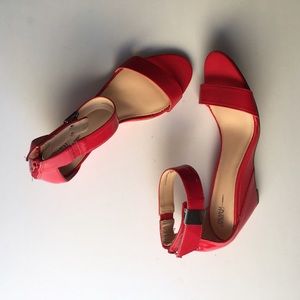 Prabal Gurung red ankle strap sandal wedges