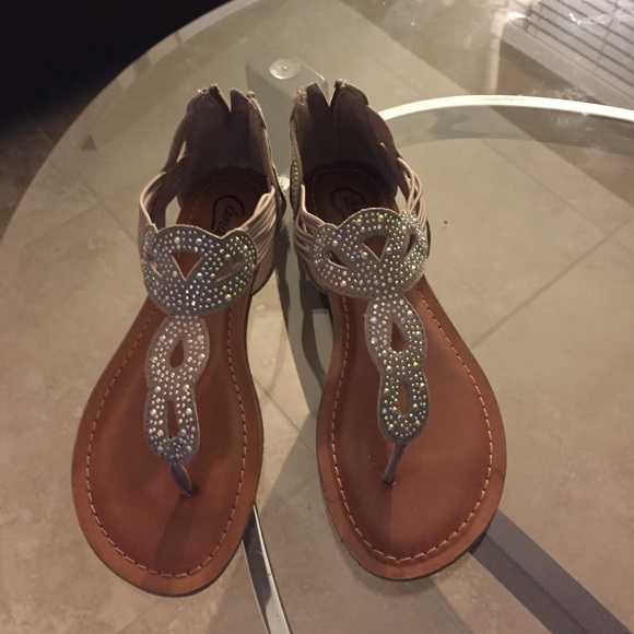 Candies nude gladiator sandals with rhinestones.