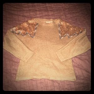 Tan Sweater with Silver & Gold Sequins (M/L)