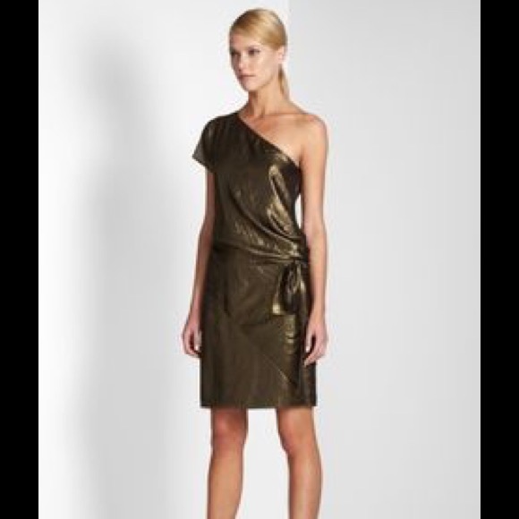 NWOT BCBGMAXAZRIA Bronze One-Shoulder Dress