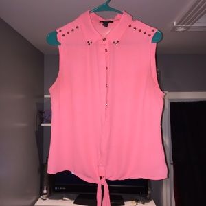 Pink button down studded tank