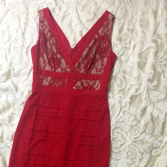 Red and Nude Lace Cocktail Dress! - Picture 1 of 4