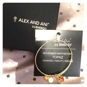 Alex & Ani gold bracelet with November birthstone