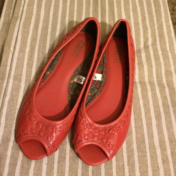 Coral woven peep toe flats, Massimo